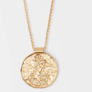 Maje ZODIAC MEDAL Sign Pendant Necklace Gold Tone Necklace Rhinestones New NWT